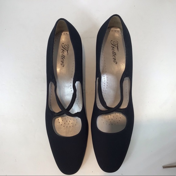 TROTTERS MADE IN BRAZIL VEGAN SUEDE CROSSOVER BLOCK HEEL PUMPS BLACK SZ 11 - Picture 8 of 9